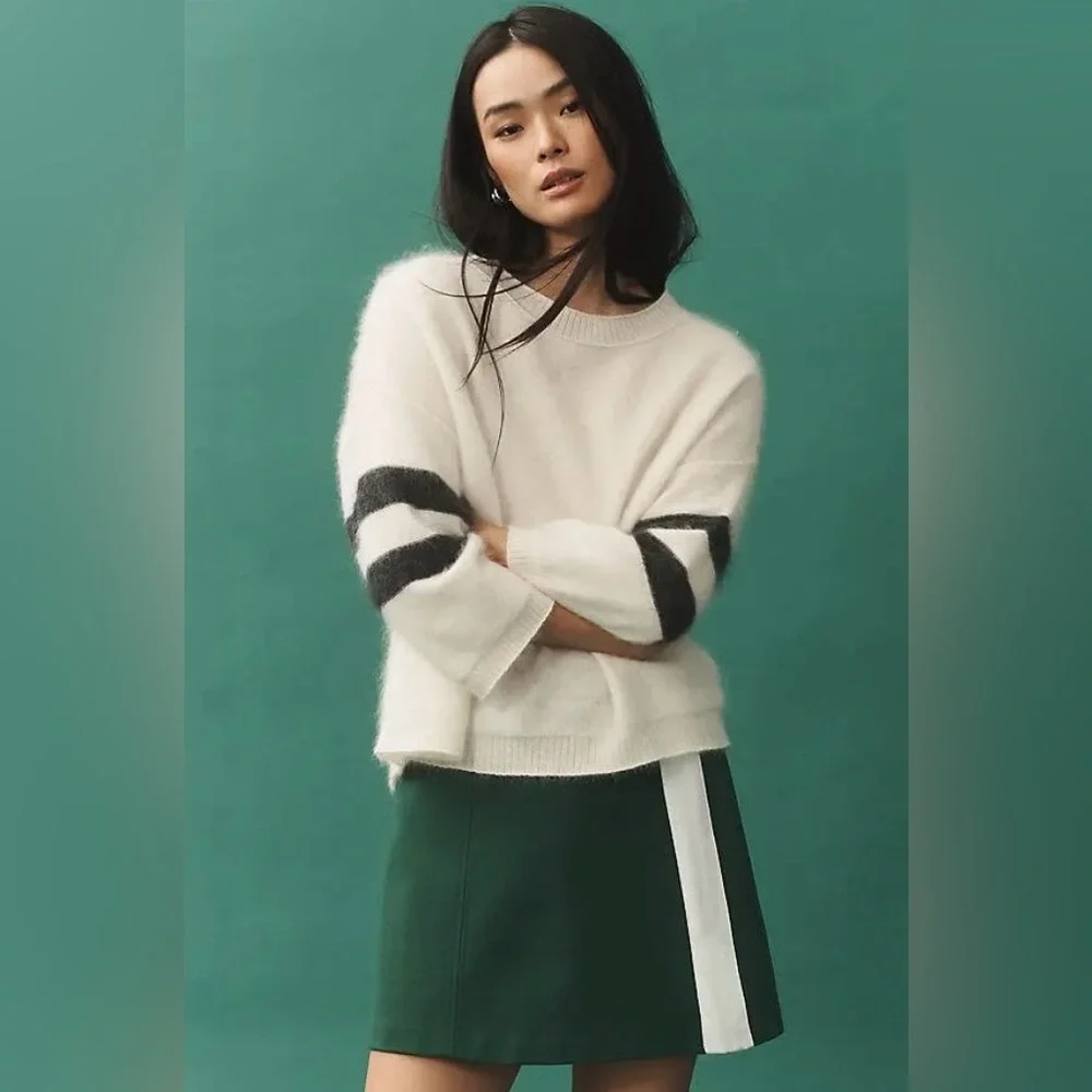 Maeve/Anthropologie Brushed Cashmere Boxy Crop Sweater in Ivory Size S. NWT - Picture 4 of 12
